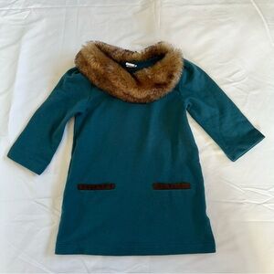 Janie and Jack Faux Fur Collar Top in Fall Teal size 4
